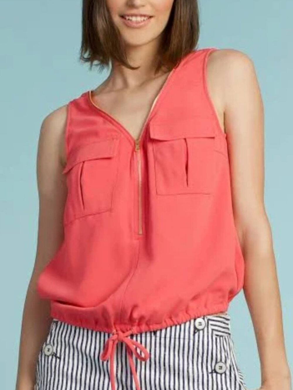 NWT Trina Turk Karmandy Coral Zip-Front Sleeveless Blouse Top Size Small